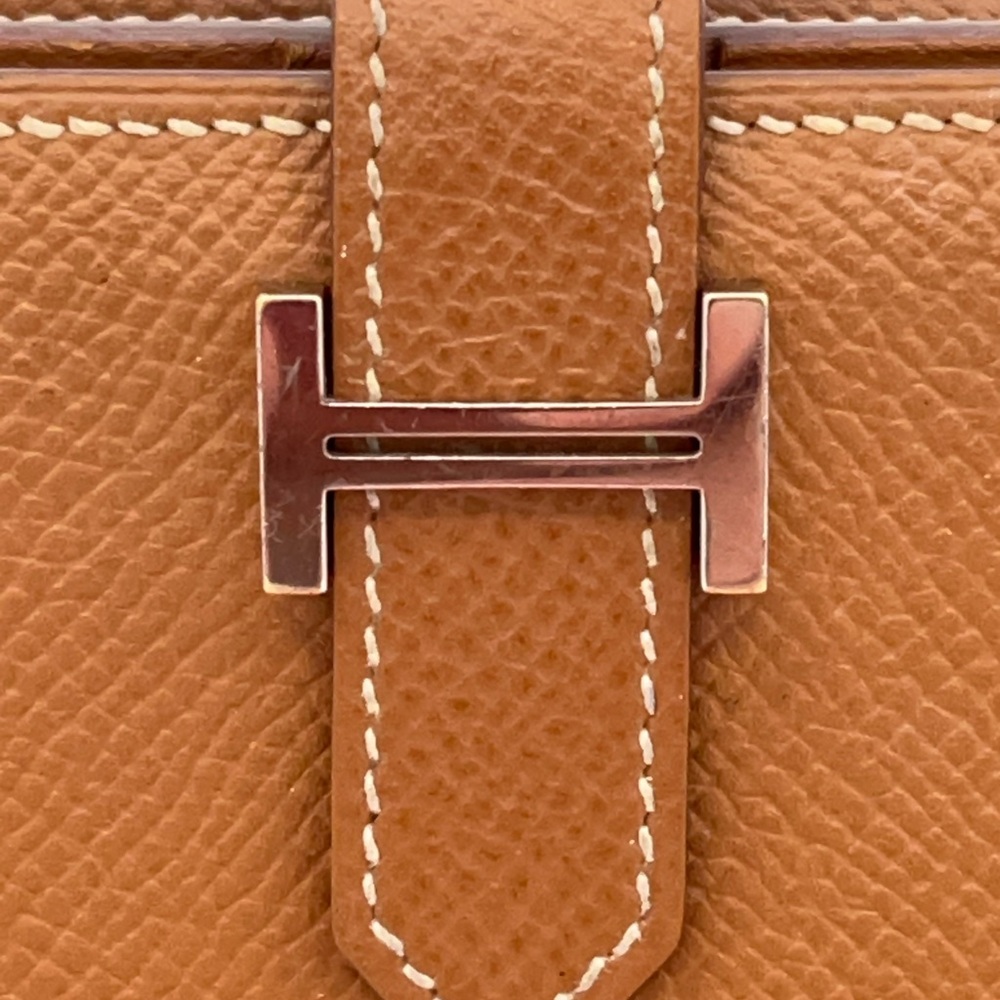 HERMES Bearn Gold Leather Wallet with H Closure w/Dust Bag Good Condition - Picture 2 of 16